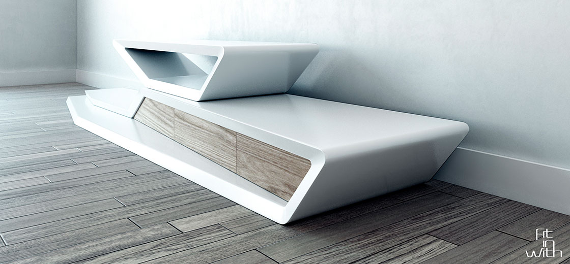 Fit in With. Modelo Tecum. Mueble para TV en Solid Surface